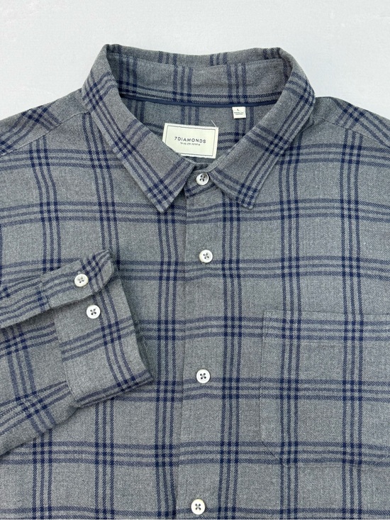 7 Diamonds Other - 7 Diamonds Men's Large Long Sleeve Flannel Button Down Grey Navy Plaid